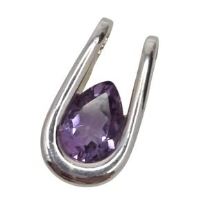 Vtg HAN 925 Sterling Silver Pear Cut Amethyst Pendant ONLY, Elegant 5/8" 2.3g‎